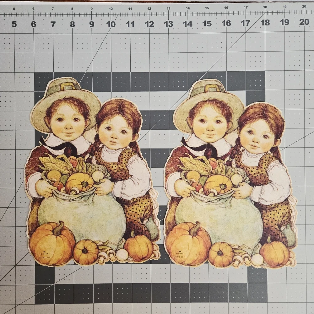 Vintage Thanksgiving Fall Die Cut Paper Wall Decorations Pilgrims Corn Lot of 5